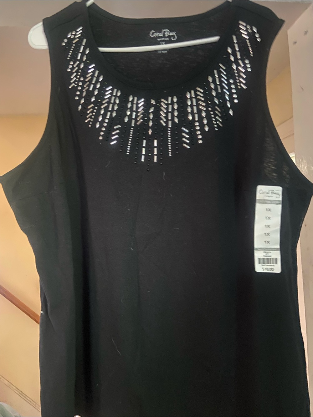 Coral Bay Black Tank with Rhinestone Neckline Accent